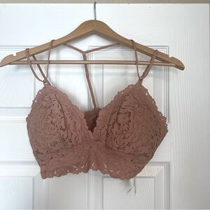 New With Tags Aerie Bralette Bra Women’s Size Large Taupe Lace Coquette M4